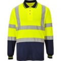 Portwest Mens Hi Vis Long Sleeved Polo Shirt Yellow / Navy XL